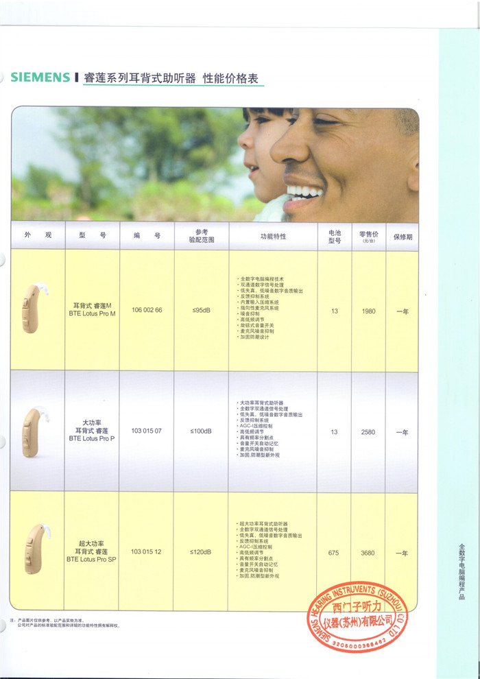 西门子助听器【睿莲】系列耳背式助听器 性能价格表