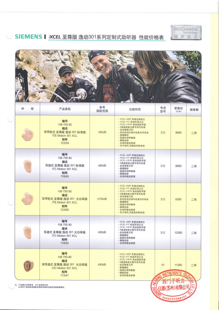 西门子助听器至尊版【逸动301】系列定制式式助听器性能价格表